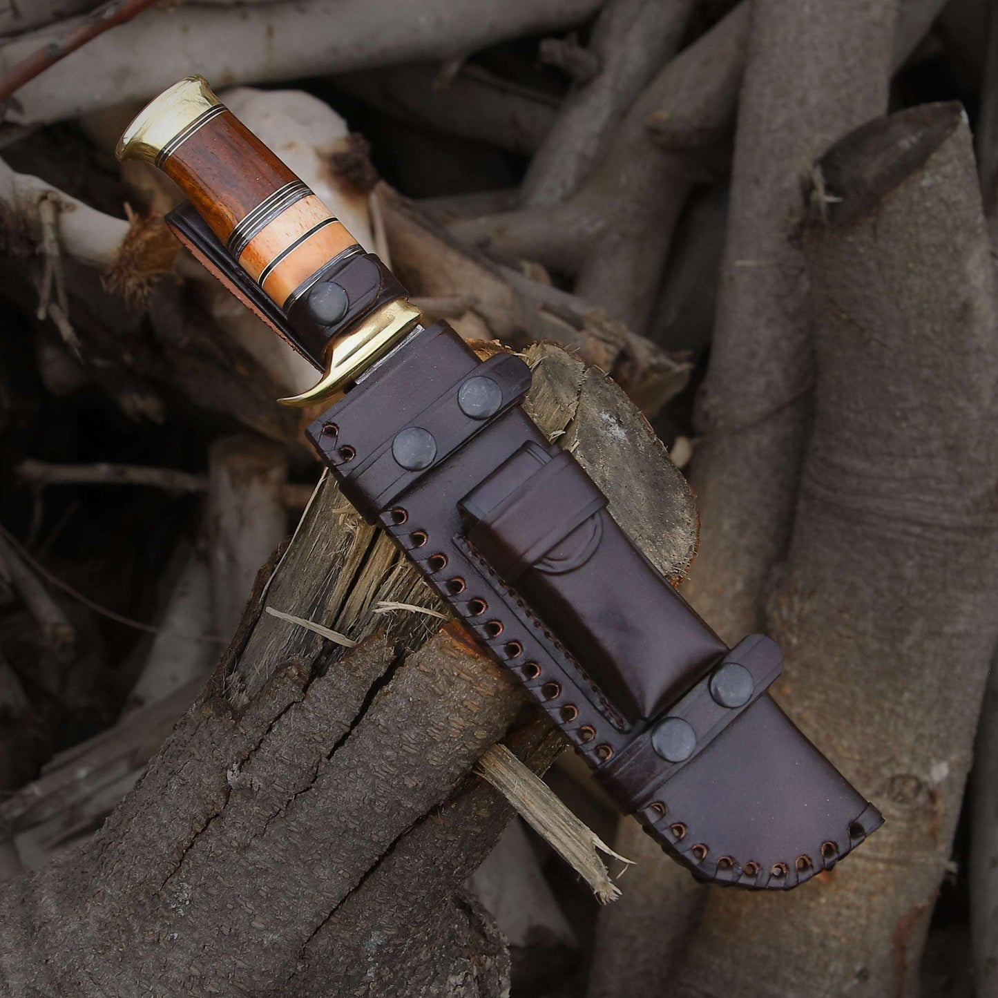 Custom Hunting Knife - Skywalker Custom Hunting Knife with Bone & Wood Composite Handle - Shokunin USA