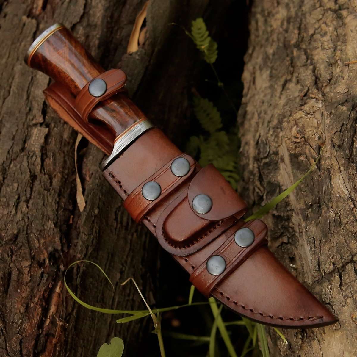 Damascus Knife - Crucifier Original Bowie Knife with Exotic Rosewood Handle - Shokunin USA