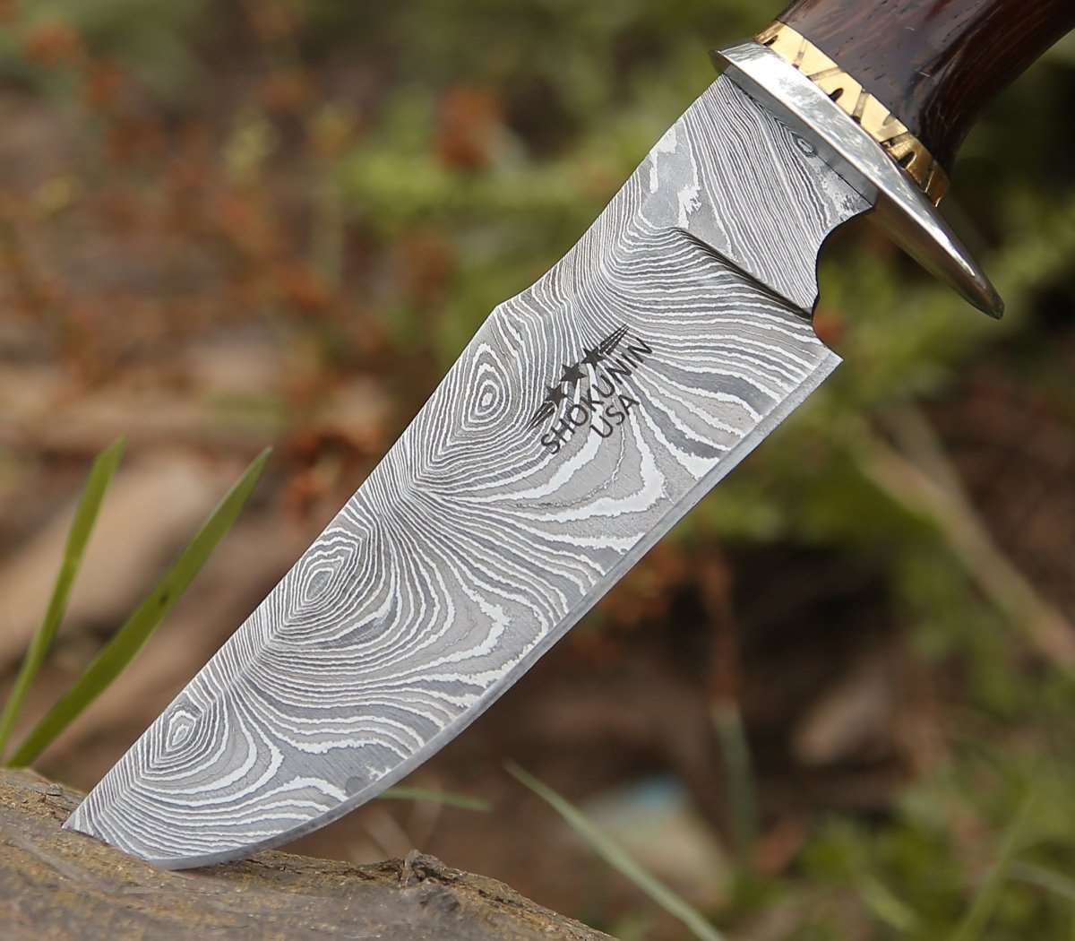 Damascus Knife - Panther Hunting Knife with Exotic Wenge Wood Handle - Shokunin USA