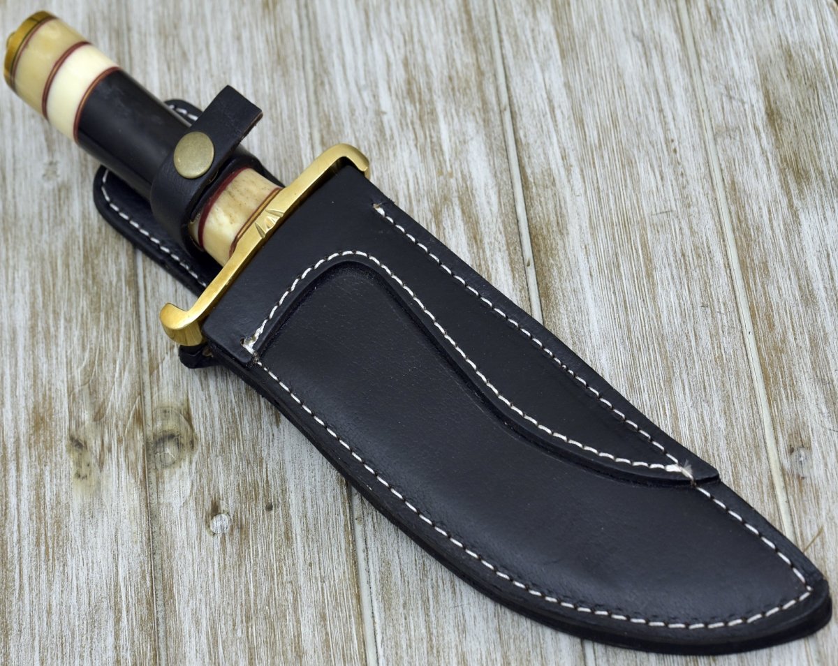 Damascus Knife - Damascus Bowie Knife with Bone & Horn Handle - Shokunin USA