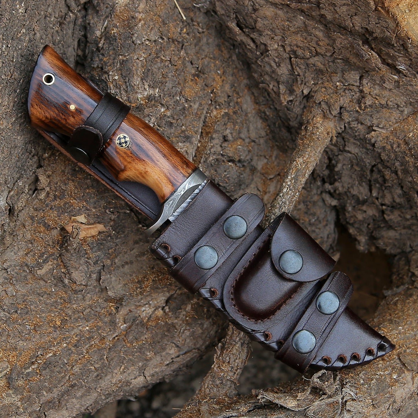 Utility Knife - Frontier Custom Damascus Steel Knife with Charred Oak Wood Handle - Shokunin USA