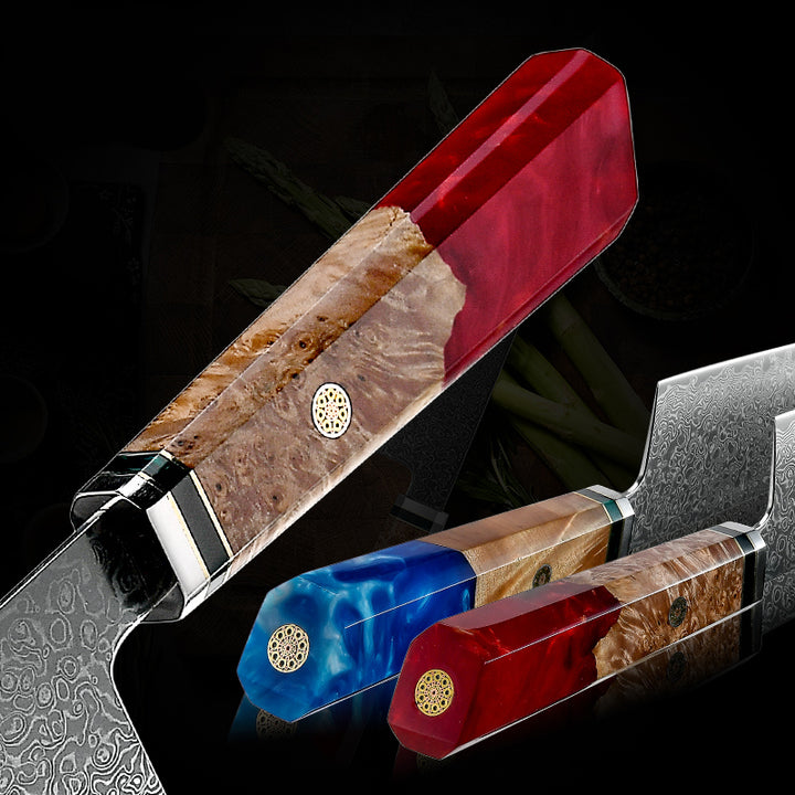 chef knife set - Fury Knife Set 6 Piece VG10 Damascus Steel with Exotic Maple Burl Wood &amp; Resin Handle - Shokunin USA