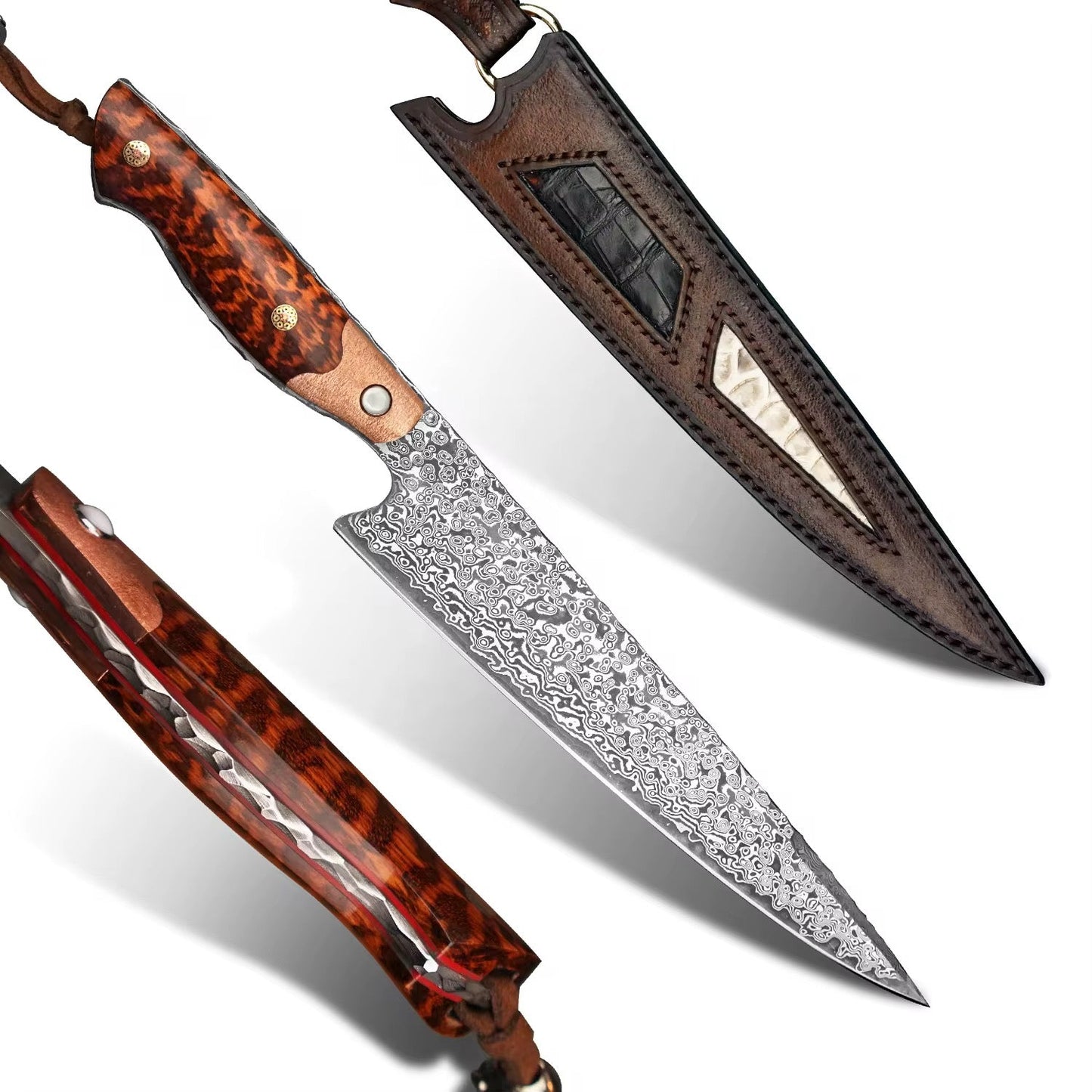 Chef knife - Emerald Viper Japanese Damascus Chef knife with Exotic Snake Wood & Copper Handle - Shokunin USA