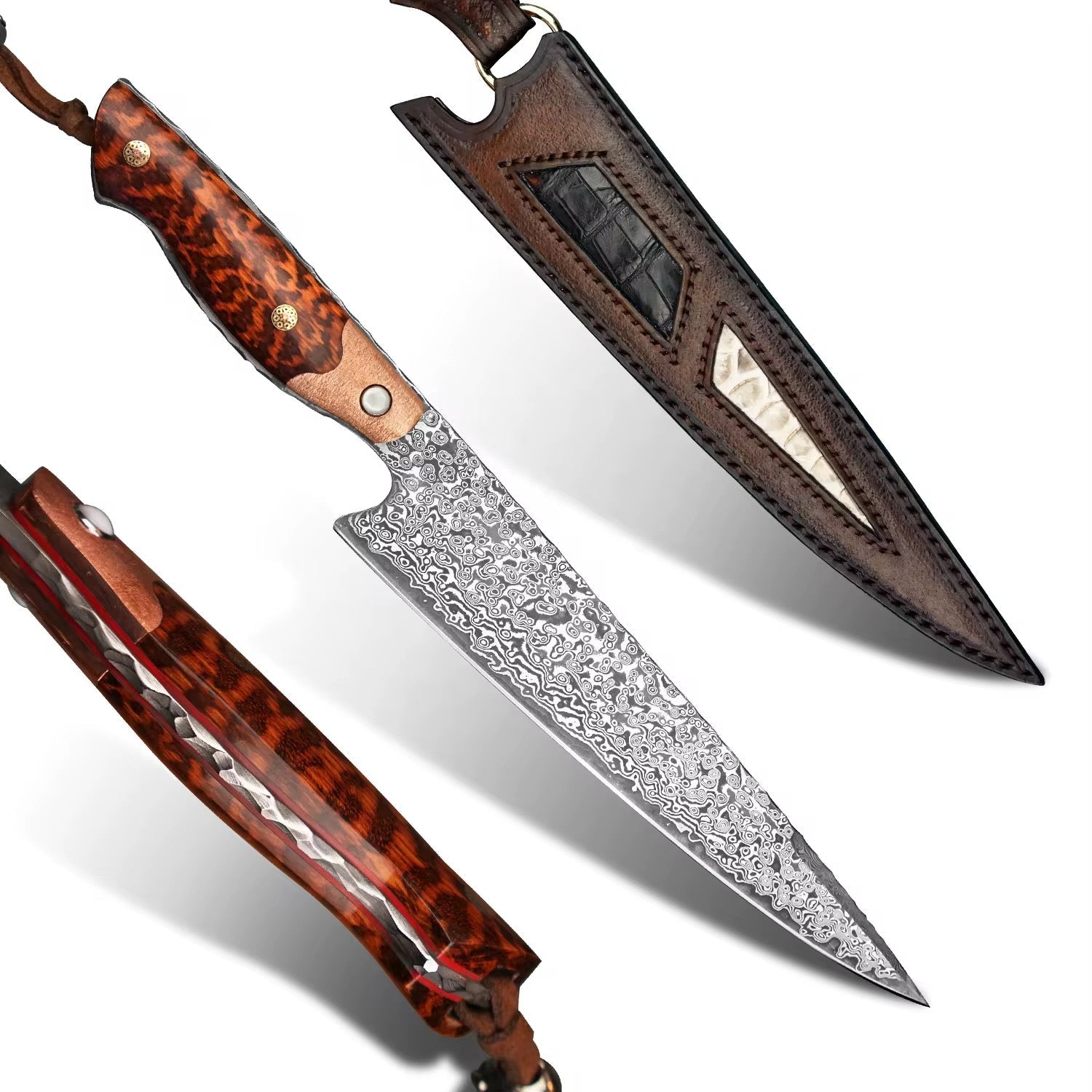Chef knife - Emerald Viper Japanese Damascus Chef knife with Exotic Snake Wood & Copper Handle - Shokunin USA
