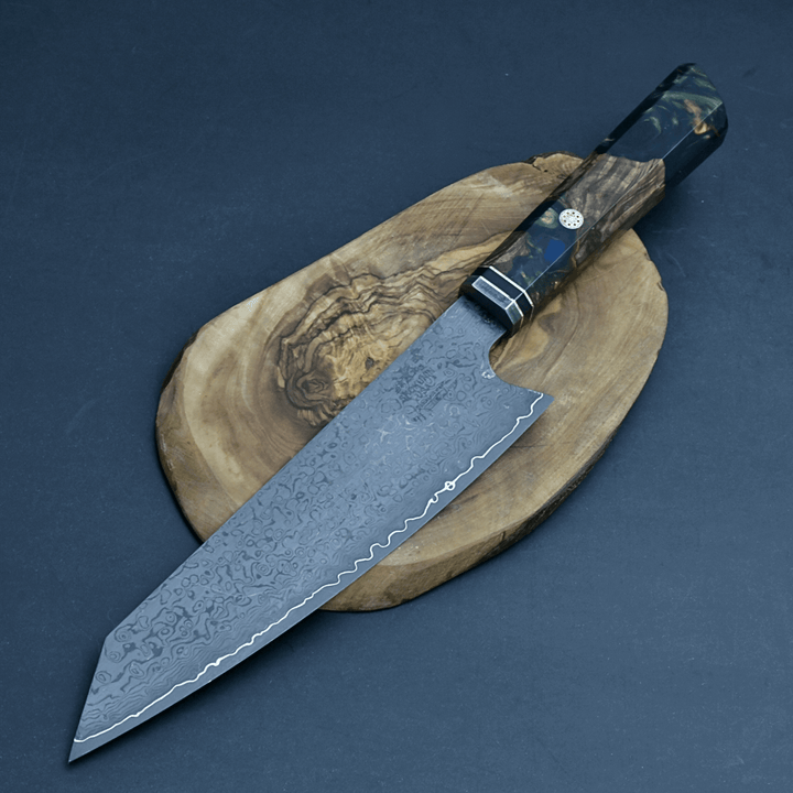 Chef knife - Aurora Japanese Chef Knife with Exotic Olive Burl &amp; Emerald Green Pearl Resin Handle - Shokunin USA