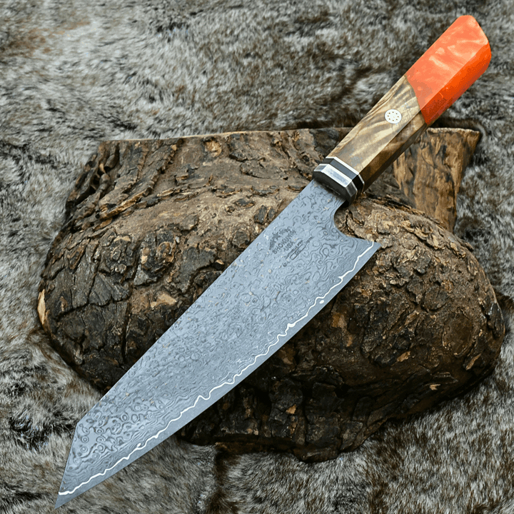 Chef knife - Aurora Japanese Chef Knife with Exotic Olive Burl Wood &amp; Resin Composite Handle - Shokunin USA