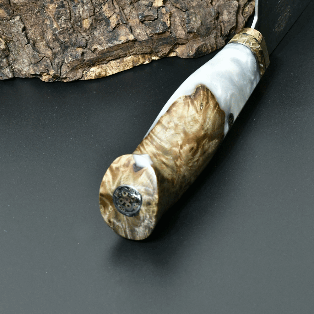 Chef Knife - Shinobi VG10 Chef Knife with Exotic Olive Wood & Mother of Pearl Handle - Shokunin USA