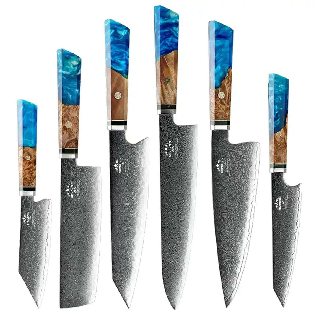 chef knife set - Brilliance Japanese Knife Set with VG-10 Damascus Steel Blades & Exotic Olive Burl Wood & Resin Handle - Shokunin USA