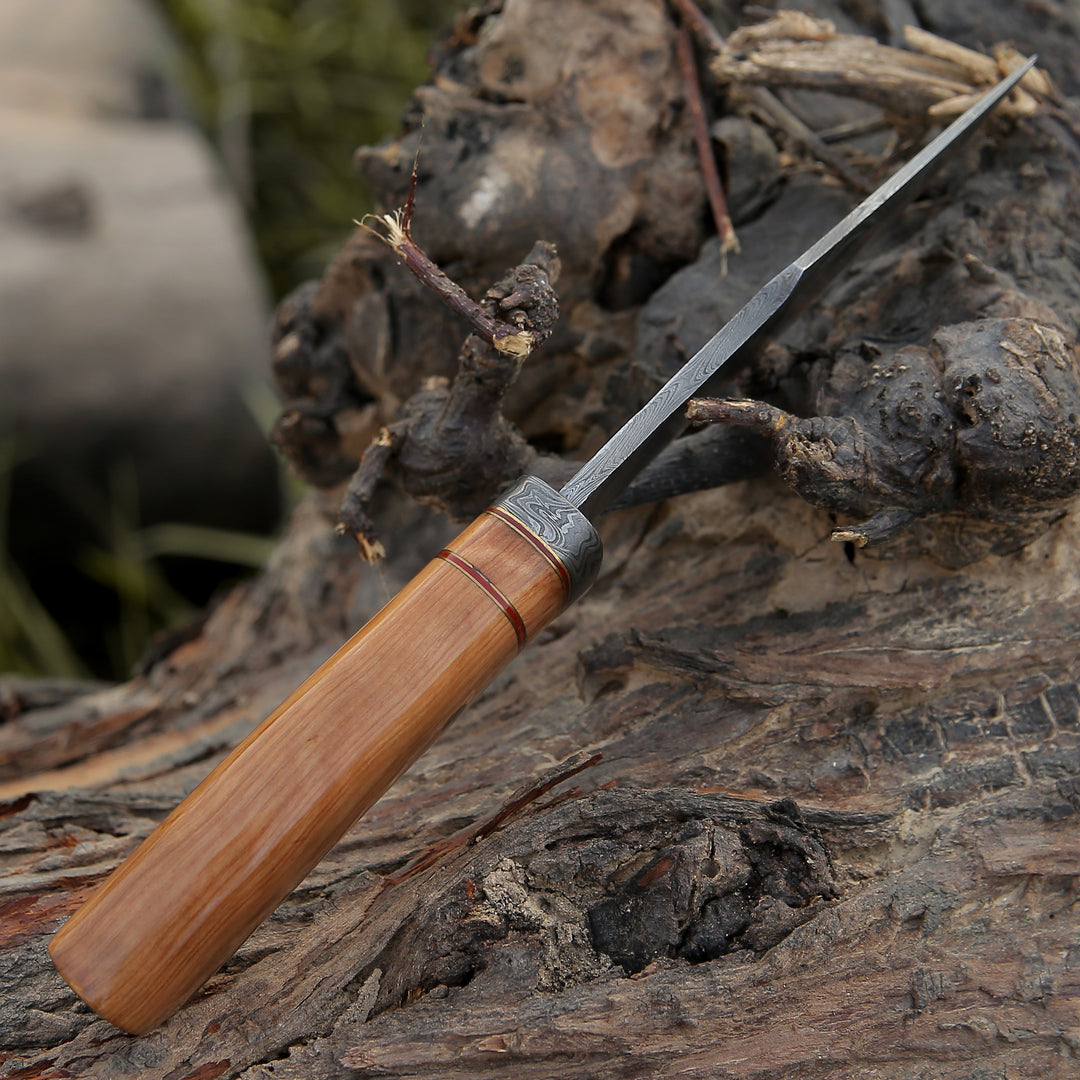 Avatar Damascus Hunting Knife with Exotic Olive Wood Handle - Shokunin USA