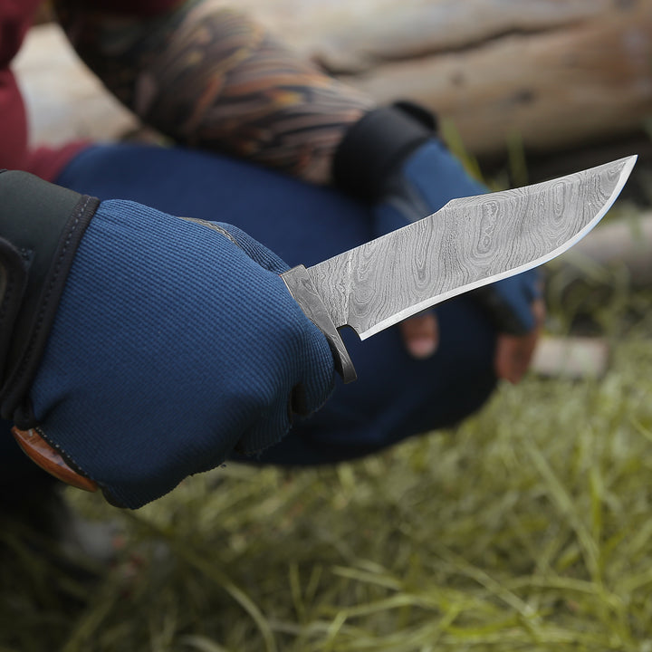Avatar Damascus Hunting Knife with Exotic Olive Wood Handle - Shokunin USA