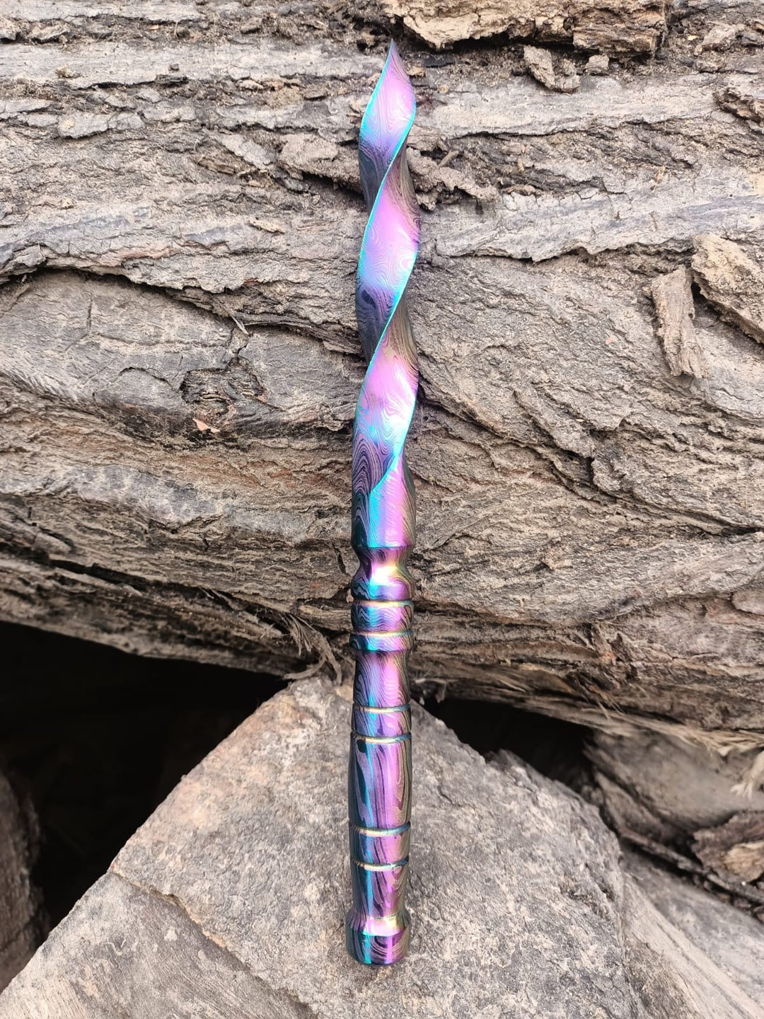 Utility Knife - Trident Tri-Edge Spiral Knife | Damascus Steel Fixed Blade with Integral Handle | Shokunin USA - Shokunin USA