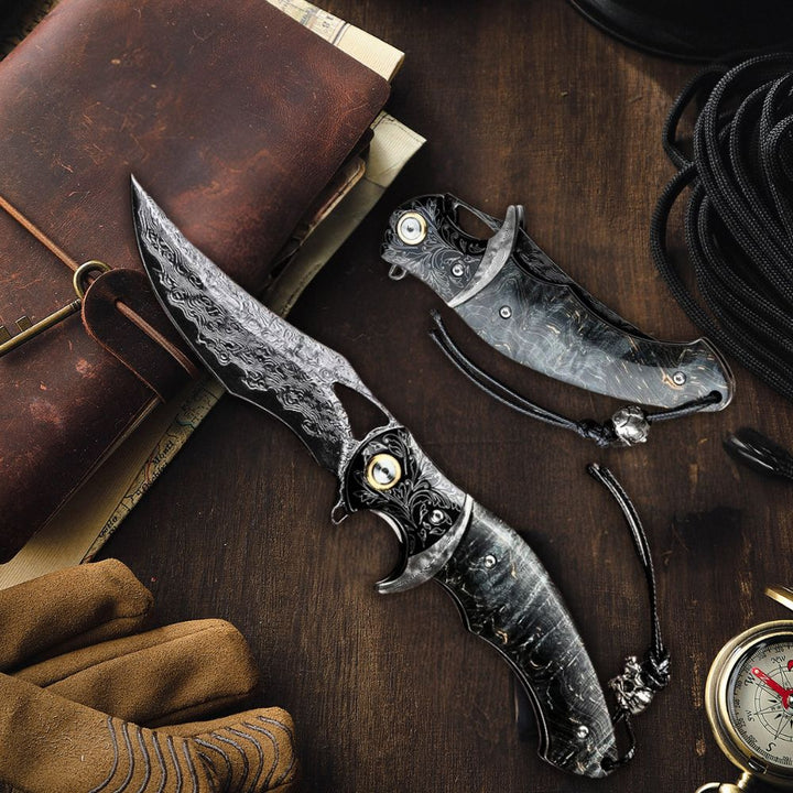 Damascus Knife - Legion Japanese VG10 Damascus Folding Knife with Exotic Stained Maple Wood Handle - Shokunin USA