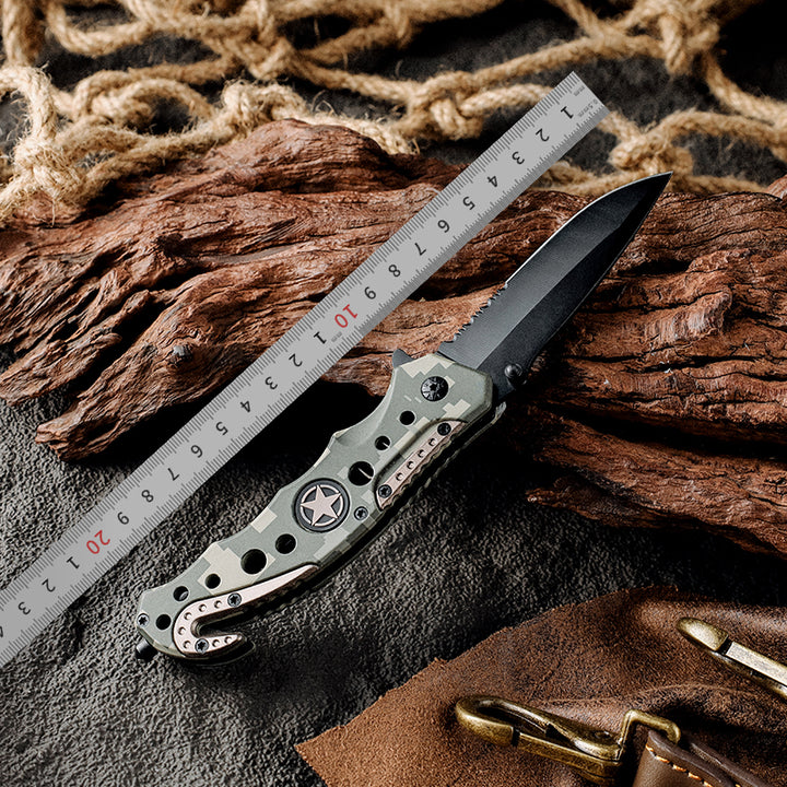 Pocket Knife - Star Pocket Knife with Serrated Blade &amp; Camouflage Handle - Shokunin USA