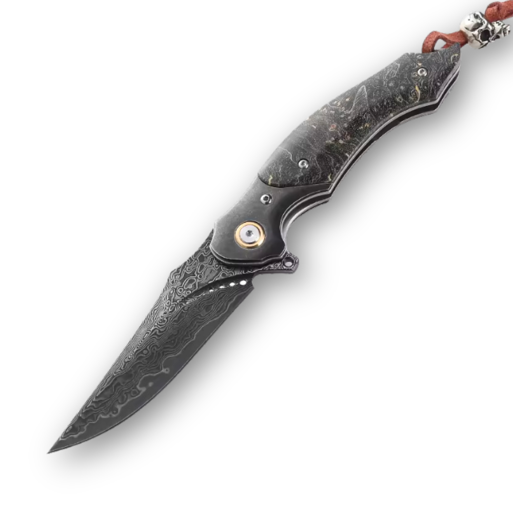 Pocket Knife - Venom Japanese Damascus Pocket Knife with Stained Maple Burl Wood Handle - Shokunin USA