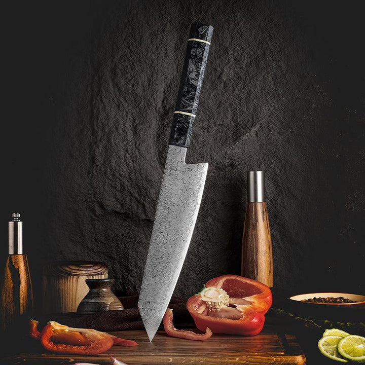 Chef knife - Cobalt Premium Japanese Chef Knife 8" VG-10 Damascus Steel with Carbon Fiber Handle &amp; Leather Sheath - Shokunin USA
