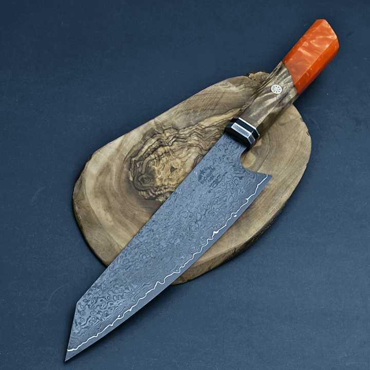 Chef knife - Aurora Japanese Chef Knife with Exotic Olive Burl Wood &amp; Resin Composite Handle - Shokunin USA