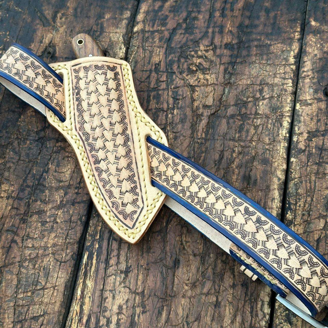 Fixed blade knife. - Desert Moon Handmade Damascus Skinner Knife with Handtooled Sheath &amp; Belt - Shokunin USA