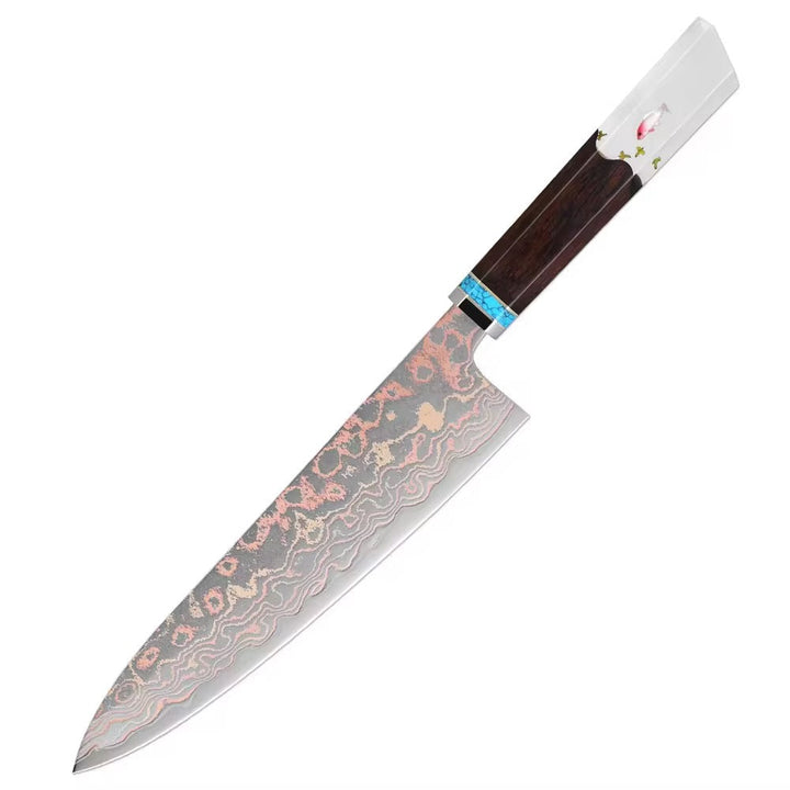 Chef knife - Noble Copper &amp; Cobalt Alloy Damascus Chef Knife with Exotic Bloodwood &amp; Resin Handle - Shokunin USA