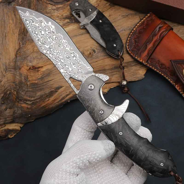 4 inch pocket knife with carbon fiber handle - Hermes Damascus Steel Folding Pocket Knife with Carbon Fiber Handle - Shokunin USA