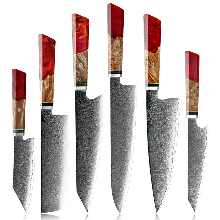 chef knife set - Fury Knife Set 6 Piece VG10 Damascus Steel with Exotic Maple Burl Wood &amp; Resin Handle - Shokunin USA