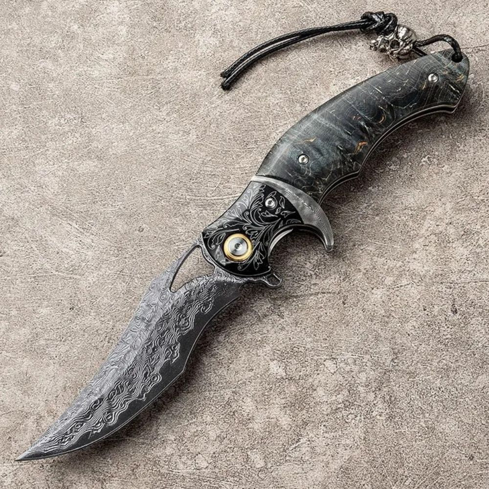 Damascus Knife - Legion Damascus Hunting Knife with Exotic Stained Maple Wood Handle - Shokunin USA