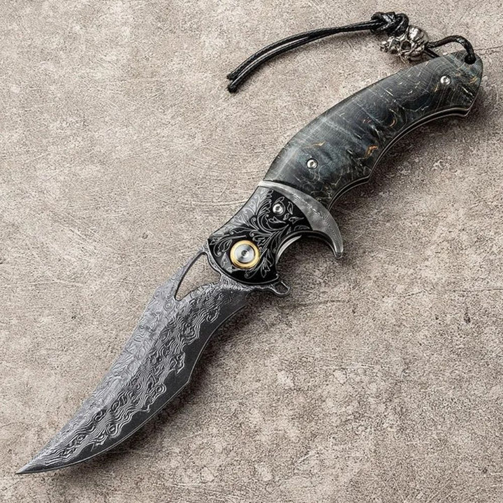 Damascus Knife - Legion Japanese VG10 Damascus Folding Knife with Exotic Stained Maple Wood Handle - Shokunin USA