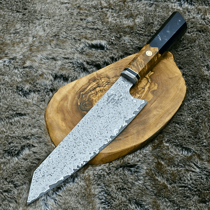 Chef knife - Aurora Japanese Chef Knife with Olive Burl Wood &amp; Resin Composite Handle - Shokunin USA