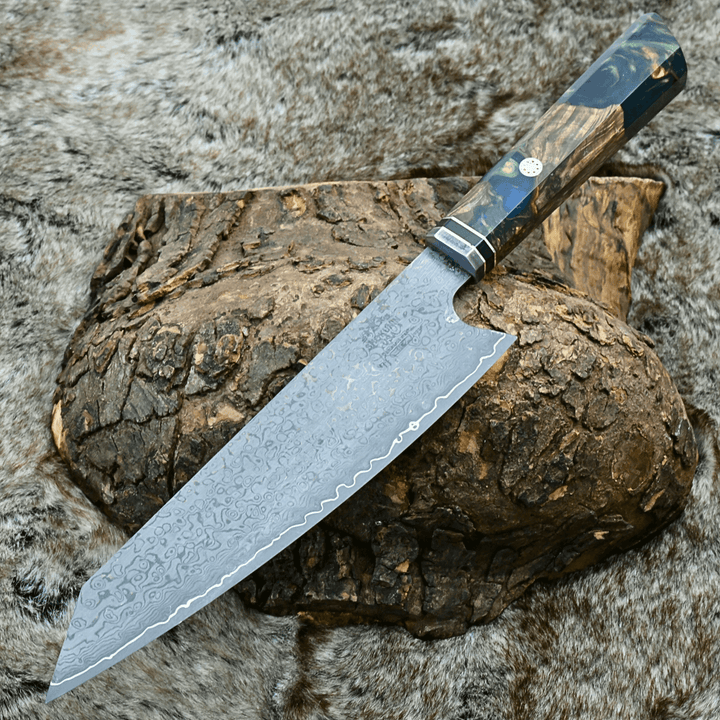 Chef knife - Aurora Japanese Chef Knife with Exotic Olive Burl &amp; Emerald Green Pearl Resin Handle - Shokunin USA