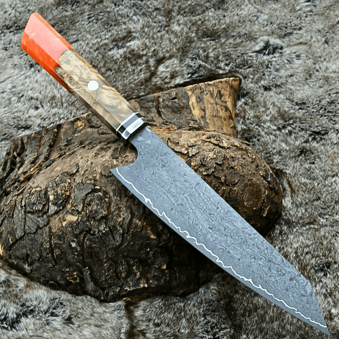 Chef knife - Aurora Japanese Chef Knife with Exotic Olive Burl Wood &amp; Resin Composite Handle - Shokunin USA