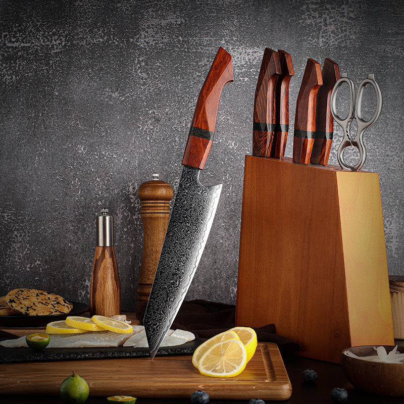 Infinity Japanese Pro Chef Knife Set with Exotic Sandal Wood &amp; Resin Handle - Shokunin USA