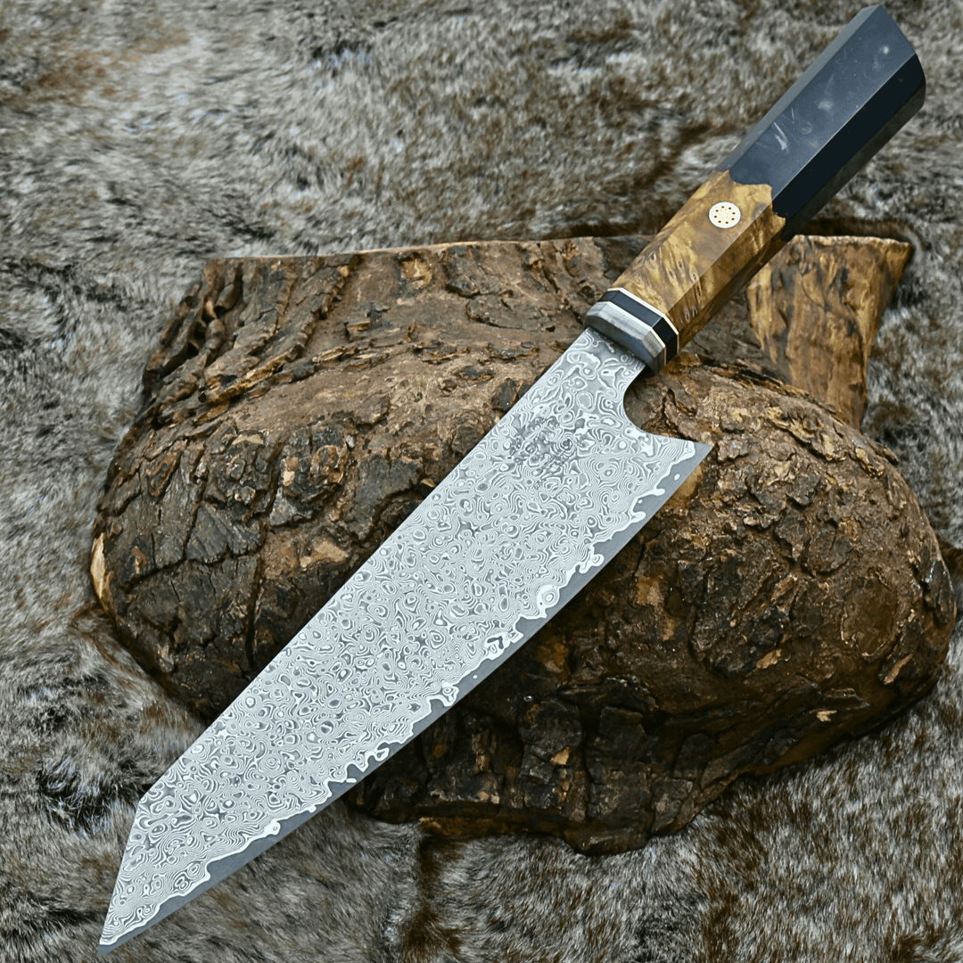 Chef knife - Aurora Japanese Chef Knife with Olive Burl Wood &amp; Resin Composite Handle - Shokunin USA