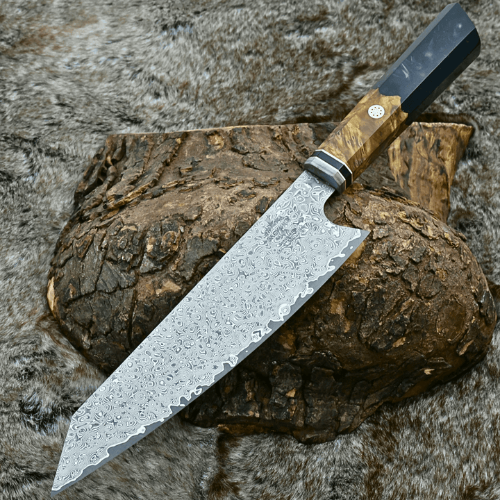 Chef knife - Aurora Japanese Chef Knife with Olive Burl Wood &amp; Resin Composite Handle - Shokunin USA