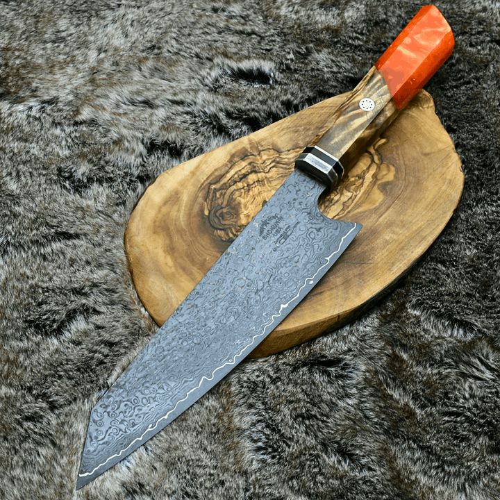 Chef knife - Aurora Japanese Chef Knife with Exotic Olive Burl Wood &amp; Resin Composite Handle - Shokunin USA