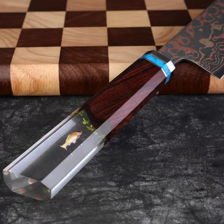 Chef knife - Noble Copper &amp; Cobalt Alloy Damascus Chef Knife with Exotic Bloodwood &amp; Resin Handle - Shokunin USA