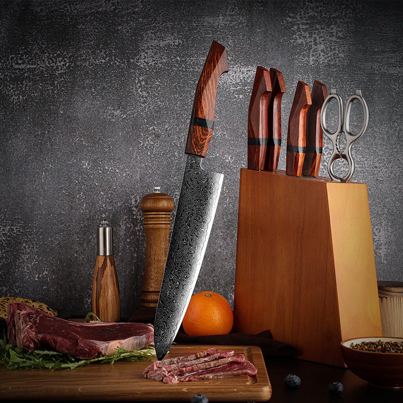 Infinity Japanese Pro Chef Knife Set with Exotic Sandal Wood &amp; Resin Handle - Shokunin USA