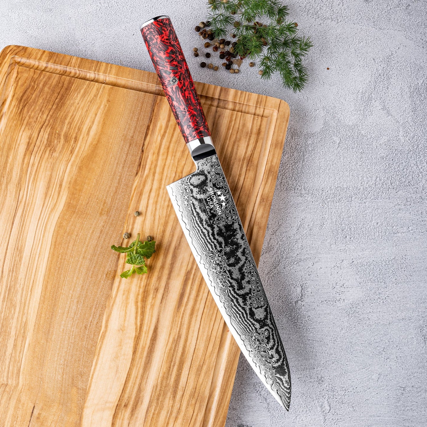 Chef Knife - Obsidian Japanese Damascus Chef Knife with Carbon Fiber Handle - Shokunin USA