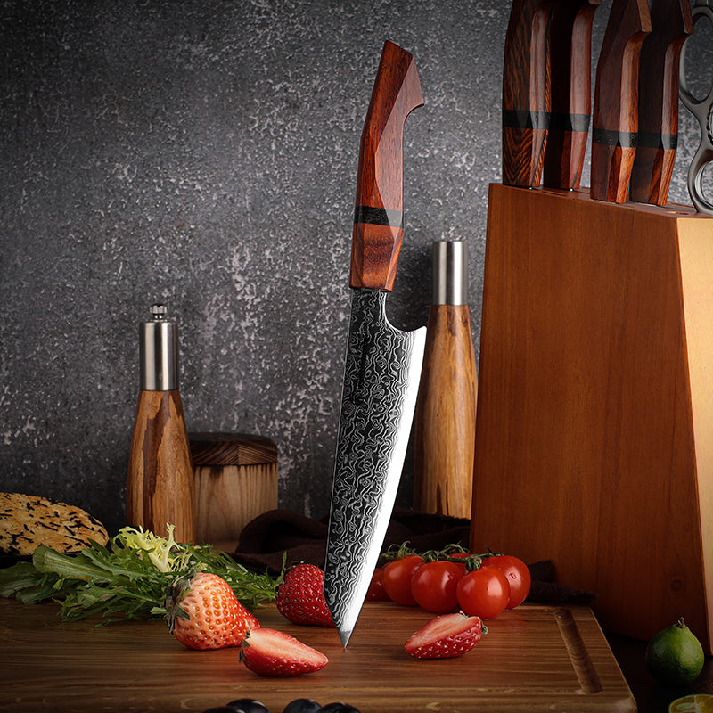 Infinity Japanese Pro Chef Knife Set with Exotic Sandal Wood & Resin Handle - Shokunin USA