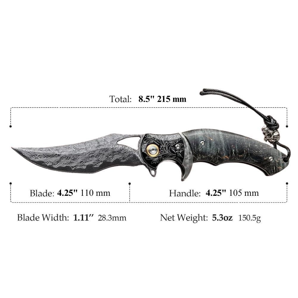 Damascus Knife - Legion Japanese VG10 Damascus Folding Knife with Exotic Stained Maple Wood Handle - Shokunin USA