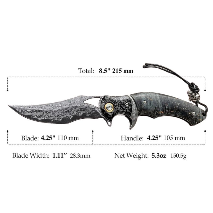Damascus Knife - Legion Japanese VG10 Damascus Folding Knife with Exotic Stained Maple Wood Handle - Shokunin USA