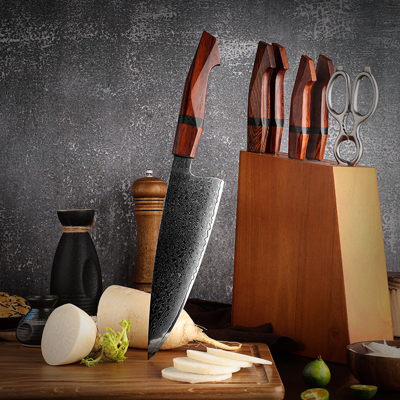 Infinity Japanese Pro Chef Knife Set with Exotic Sandal Wood & Resin Handle - Shokunin USA