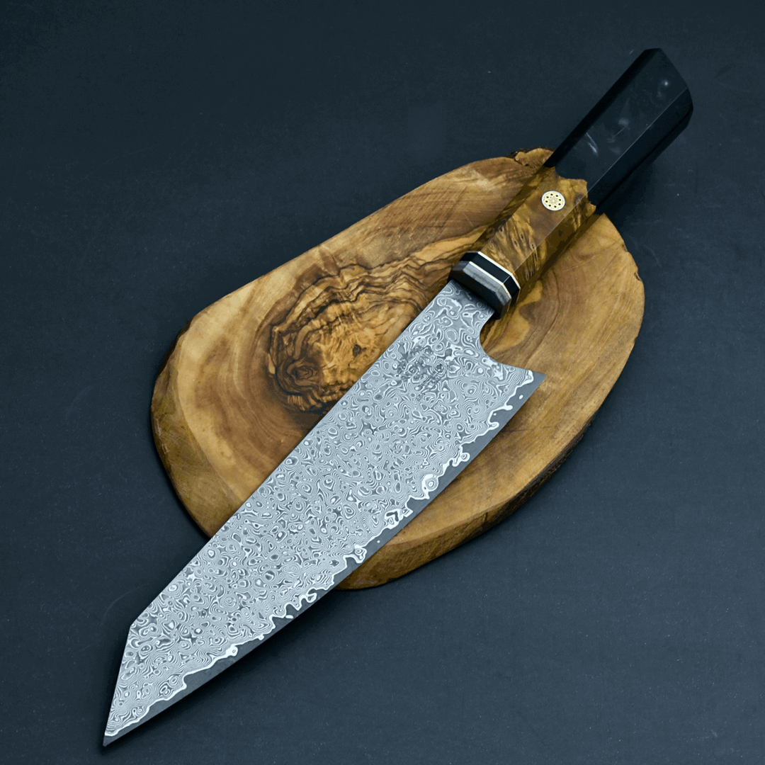 Chef knife - Aurora Japanese Chef Knife with Olive Burl Wood &amp; Resin Composite Handle - Shokunin USA
