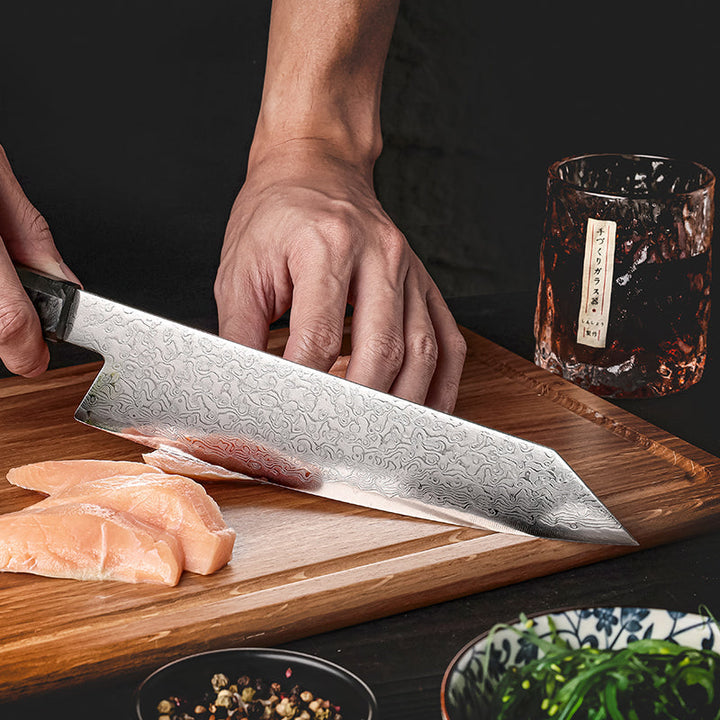 Chef knife - Cobalt Premium Japanese Chef Knife 8" VG-10 Damascus Steel with Carbon Fiber Handle &amp; Leather Sheath - Shokunin USA