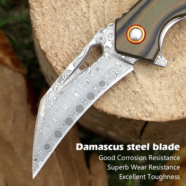 Damascus Knife - Scorpion Japanese Folding Pocket Knife with VG-10 Damascus Steel &amp; G10 Handle - Shokunin USA