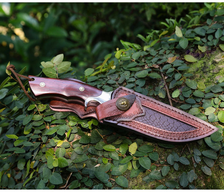 Velar Japanese Hunting Knife with VG-10 Damacus Blade and Exotic Red Sandal Wood Handle - Shokunin USA