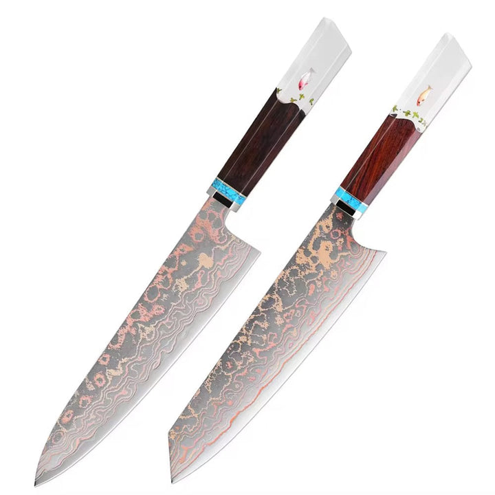 Chef knife - Noble Copper &amp; Cobalt Alloy Damascus Chef Knife with Exotic Bloodwood &amp; Resin Handle - Shokunin USA