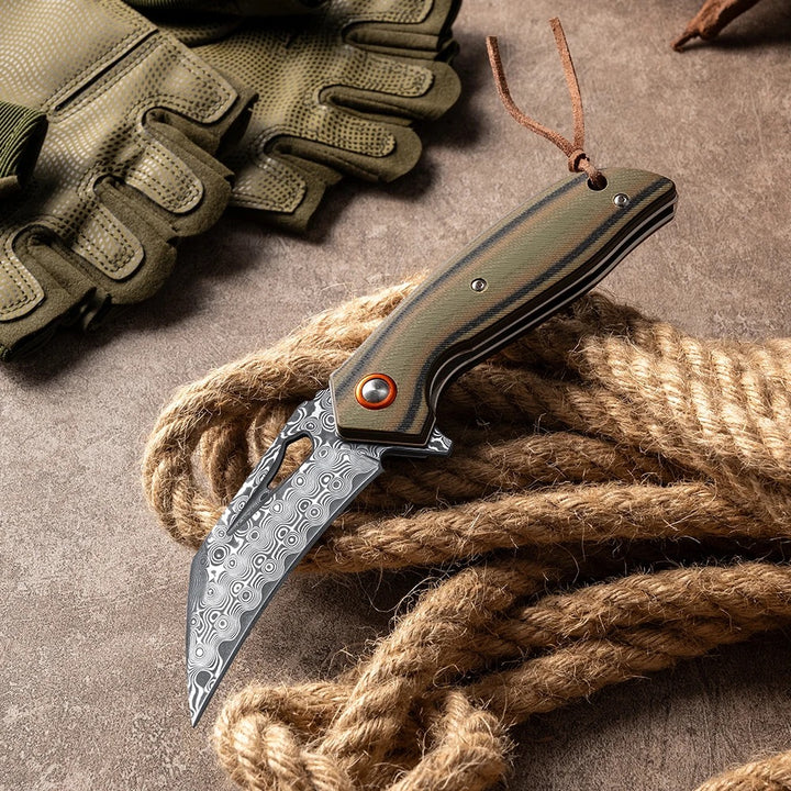 Damascus Knife - Scorpion Japanese Folding Pocket Knife with VG-10 Damascus Steel &amp; G10 Handle - Shokunin USA