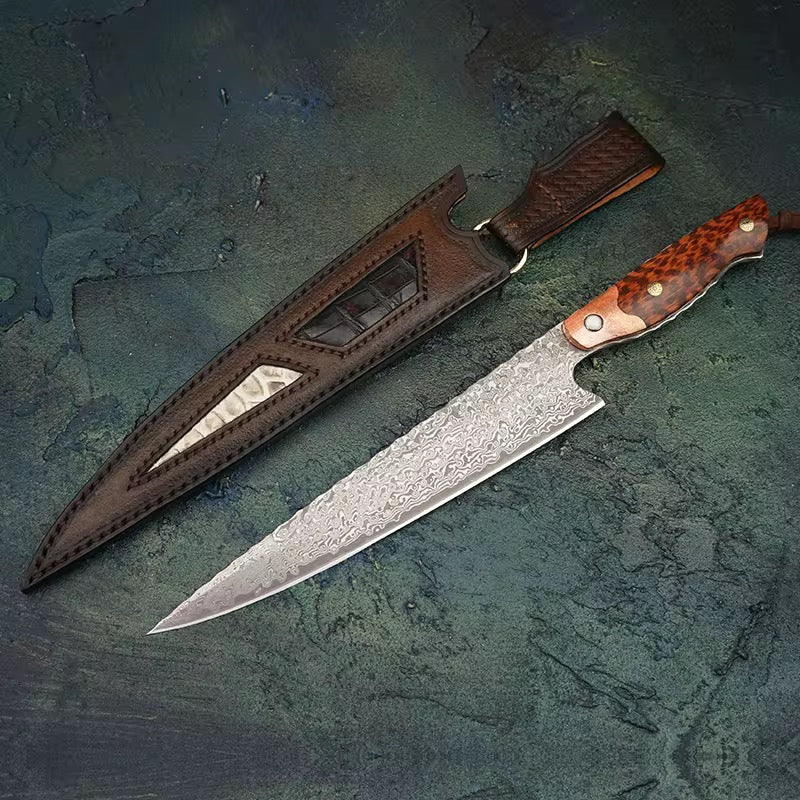 Chef knife - Emerald Japanese Damascus Chef knife with Exotic Snake Wood & Copper Handle - Shokunin USA