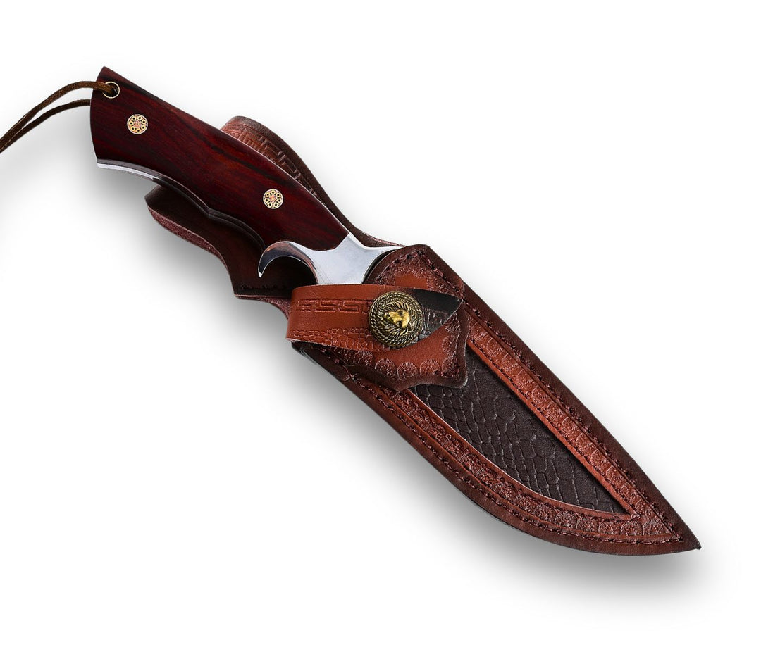Velar Japanese Hunting Knife with VG-10 Damacus Blade and Exotic Red Sandal Wood Handle - Shokunin USA