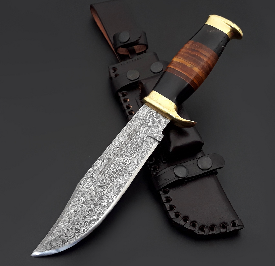 Darkstar Custom Bowie Knife with Bull Horn &amp; Stacked Leather Composite Handle - Shokunin USA