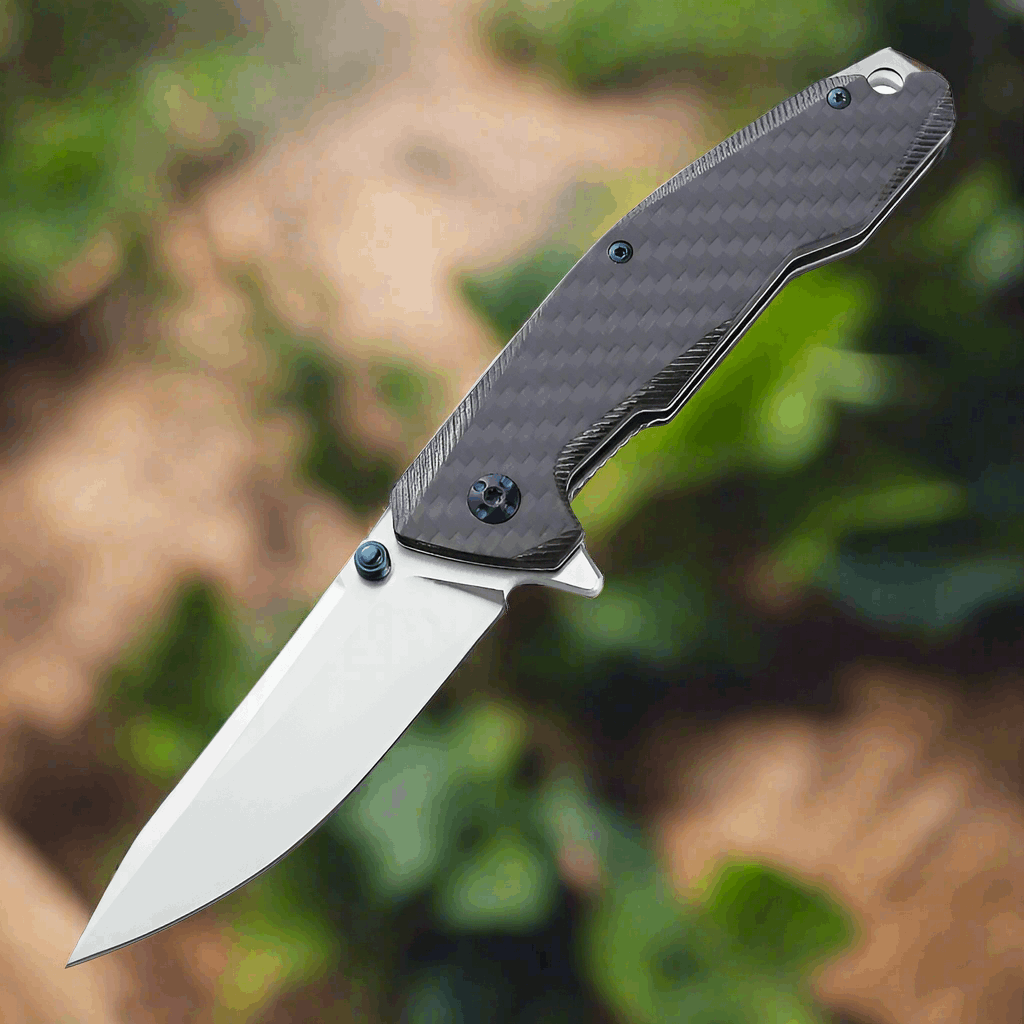 Pocket knife - Manta Pocket Knife with Carbon Fiber Handle &amp; Leather Sheath - Shokunin USA